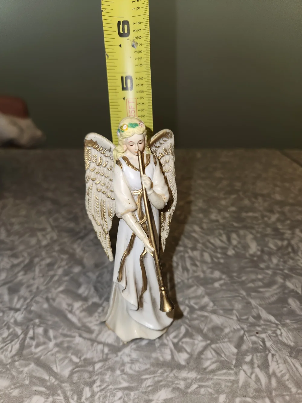 Enesco White and Gold Angel Ornament with Trumpet
